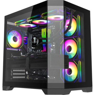 Корпус ATX Без БП GameMax HYPE-A BK (Куб, Tempered Glass, USB3.0*1+1xUSB2.0, HD Audio+Mic, 4x120mm ARGB Fan (FN12A-S8I),