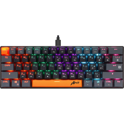 Клавиатура Defender Apex GK-002 (USB) (45003) (стандартная для ПК, механическая, Outemu Red, ход линейный, пластик, интерфейс подключения - USB-A, цвет черный/серый)