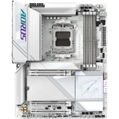 MB Gigabyte X870E AORUS PRO ICE Soc-AM5 (X870E) 3xPCI-Ex16 4xM.2 2.5GbE LAN Wi-Fi 7 BT 5.3 3xARGB+RGB RAID 0/1/10 4xDDR5 8200MHz+ HDMI+2xUSB Type-C+HDMI(Front) ATX White RTL