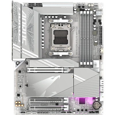 MB Gigabyte X870 AORUS ELITE WIFI7 ICE (X870 A ELITE WF7 ICE) Soc-AM5 (X870) 3xPCI-Ex16 4xM.2 2.5GbE LAN WiFi 7 BT 5.4 3xARGB+RGB RAID 0/1/10 4xDDR5 8200MHz+ HDMI+2xUSB Type-C+HDMI(Front) ATX White RTL