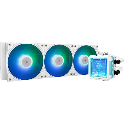 Система водяного охлаждения Thermalright Frozen Warframe PRO 360 White ARGB (F-WFRAME-PRO-360-WH-ARGB) / (LGA115X/1200/1700/2011/2066/FM1/FM2/FM2+/AM2/AM2+/AM3/AM3+/AM4/AM5) / LCD Display / 3x120mm / PWM / White