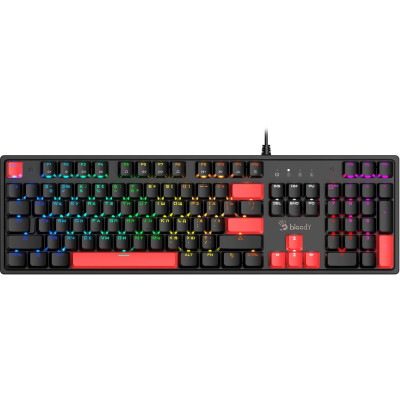 Клавиатура A4Tech Bloody S520N (игровая для ПК, механическая, Bloody BLMS Red Plus, ход линейный/тихие, пластик, интерфейс подключения - USB-A, подсветка, кириллица: да, цвет черный )
