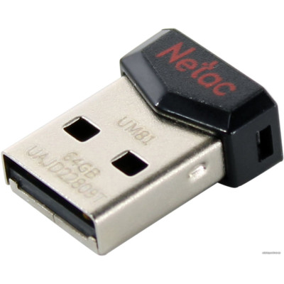 USB2.0 64Gb Netac UM81 (NT03UM81N-064G-20BK) (без колпачка, пластик, цвет черный )