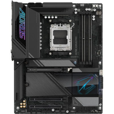 MB Gigabyte X870E AORUS PRO Soc-AM5 (X870E) 3xPCI-Ex16 4xM.2 2.5GbE LAN Wi-Fi 7 BT 5.3 3xARGB+RGB RAID 0/1/10 4xDDR5 8200MHz+ HDMI+2xUSB Type-C+HDMI(Front) ATX RTL