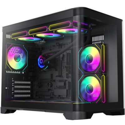 Корпус MicroATX Без БП GameMax HYPE-M BK (Куб, Tempered Glass, USB3.0*1+2xUSB2.0 , HD Audio+Mic, 3x120mm ARGB Fan (FN12A-S8I), 6ports PWM+ARGB HUB, VGA MAX 400mm, CPU MAX 157mm, пылевые фильтры) Black