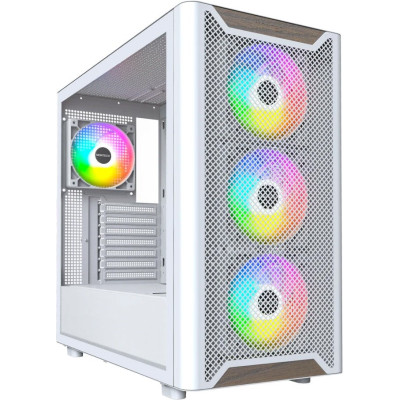 Корпус ATX Без БП Montech XR Wood (MNT-XR Wood-W) (Tempered Glass, natural wood material with, USB3.0*2, Type-C*1,  4x120mm ARGB, HD Audio+Mic, VGA MAX 420mm, CPU MAX 175mm, пылевые фильтры) WHITE