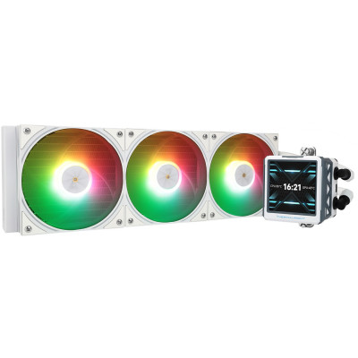 Система водяного охлаждения Thermalright Frozen Warframe ULTRA 360 White ARGB (F-WFRAME-ULT-360-WH-ARGB) / (LGA115X/1200/1700/2011/2066/AM4/AM5) / LCD Display / 360mm / 3x120mm / White