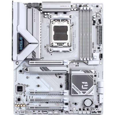 MB Gigabyte B850 EAGLE ICE Soc-AM5 (B850) 4xPCI-Ex16 3xM.2 2.5GbE LAN 3xARGB+RGB RAID 0/1/10 4xDDR5 8200MHz+ DP+HDMI White ATX RTL