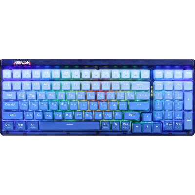 Клавиатура Redragon Garen Pro  (71745) (игровая для ПК, механическая, Redragon Purple, ход тактильный, пластик, интерфейс подключения - USB-A/радио/Bluetooth, кириллица: да, цвет прозрачный/синий )