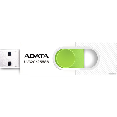 USB3.2 256Gb ADATA UV320 (AUV320-256G-RWHGN) USB 3.2 Type-A, пластик, выдвижной разъем, черный/зеленый