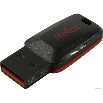 USB2.0 32Gb Netac U197 (NT03U197N-032G-20BK) Type-A, без колпачка, пластик, цвет красный/черный