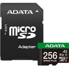 Micro SDXC 256 Gb ADATA SPEED PLUS (UD256GUI3V30A2SP-RA1) (256ГБ, класс 10, UHS-I (класс U3), запись - 160 Мбайт/сек, чтение - 180 Мбайт/сек) RETAIL с адаптером