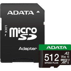 Micro SDXC 512 Gb ADATA SPEED PLUS (UD512GUI3V30A2SP-RA1) (512ГБ, класс 10, UHS-I (класс U3), запись - 160 Мбайт/сек, чтение - 180 Мбайт/сек) RETAIL с адаптером