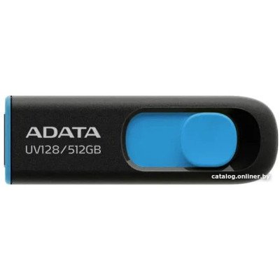 USB3.0 512Gb ADATA UV128 (AUV128-512G-RBE) пластик, выдвижной разъем, черный/голубой