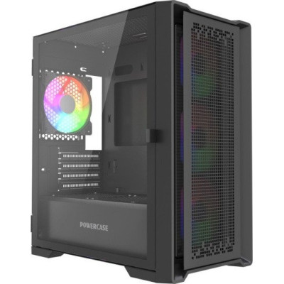 Корпус MicroATX Без БП Powercase ByteFlow Micro Black LE(CAMBFB-A4-LE) (Tempered Glass, 2xUSB 2.0, 1xUSB-A 3.2 5Гбит/с, 4х120mm ARGB fans, HD Audio+Mic, VGA MAX 305mm, CPU MAX 160mm, пылевые фильтры) Black