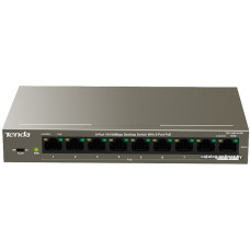 Коммутатор TENDA 9-port TEF1109P-8-63W (неуправляемый, настольный, матрица 1.8 Гбит/с, 1.34 Mpps, 9x100Mbit, PoE, бюджет
