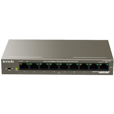 Коммутатор TENDA 9-port TEF1109P-8-63W (неуправляемый, настольный, матрица 1.8 Гбит/с, 1.34 Mpps, 9x100Mbit, PoE, бюджет 58 Вт )