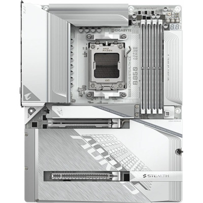 MB Gigabyte B850 AORUS STEALTH ICE (B850 A STEALTH ICE) Soc-AM5 (B850) 2xPCI-Ex16 2xM.2 2.5GbE LAN WiFi 7 BT 5.4 3xARGB+RGB RAID 0/1 4xDDR5 8200MHz+ HDMI ATX White RTL