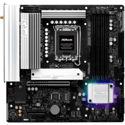 MB ASRock B860M PRO RS WIFI Soc-1851 (B860) PCI-Ex16 PCI-Ex4 3xM.2+M.2(Wi-Fi/BT) 2.5GbE LAN WiFi 6E BT 5.3 3xARGB+RGB RAID 0/1/5/10 4xDDR5 8666MHz+ HDMI+DP mATX RTL
