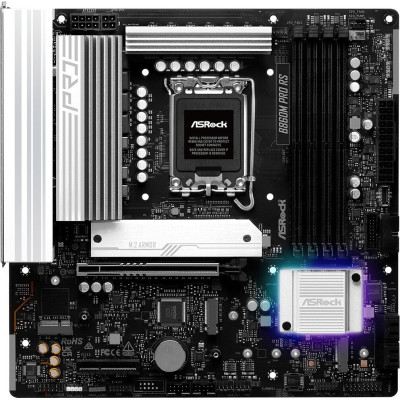 MB ASRock B860M PRO RS Soc-1851 (B860) PCI-Ex16 PCI-Ex4 3xM.2+M.2(Wi-Fi/BT) 2.5GbE LAN 3xARGB+RGB RAID 0/1/5/10 4xDDR5 8666MHz+ HDMI+DP mATX RTL