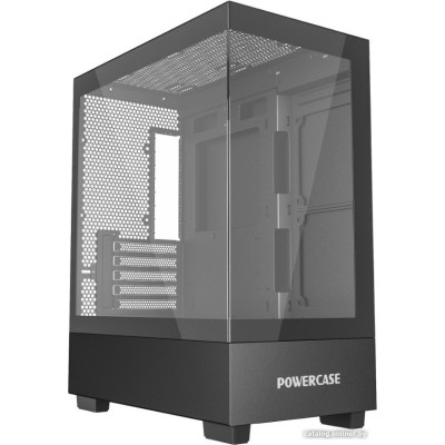 Корпус MicroATX Без БП Powercase Vision Micro M (CVMMB-L0) (Tempered Glass, 1xUSB 2.0, 1xUSB-A 3.2 5Гбит/с, 7x120mm No Fan, HD Audio+Mic, VGA MAX 340mm, CPU MAX 160mm, пылевые фильтры) Black