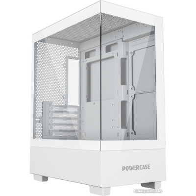 Корпус MicroATX Без БП Powercase Vision Micro M (CVMMW-L0) (Tempered Glass, 1xUSB 2.0, 1xUSB-A 3.2 5Гбит/с, 7x120mm No Fan, HD Audio+Mic, VGA MAX 340mm, CPU MAX 160mm, пылевые фильтры) White