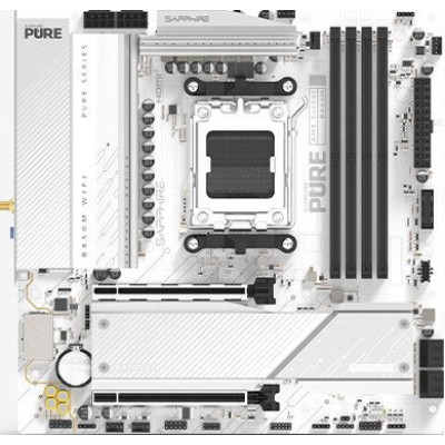 MB Sapphire PURE B850M WIFI (52123-02-40G) Soc-AM5 (B850) 2xPCI-Ex16 2xM.2 2.5GbE LAN Wi-Fi 6 BT 5.3 3xARGB+RGB RAID 0/1/10 4xDDR5 8000MHz+ HDMI+DP mATX White RTL (ТОЛЬКО В СОСТАВЕ ПЭВМ)