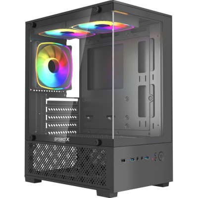 Корпус MicroATX Без БП Project X Crystal (Tempered Glass, 2xUSB 3.0, 1xUSB-A 3.2 5Гбит/с, 3x120mm FAN (3 ARGB Fan included, M60)+6 pin controller set, HD Audio+Mic, 1x3.5
