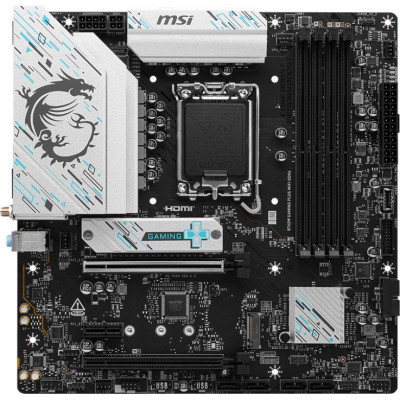 MB MSI B760M GAMING PLUS WIFI DDR4 Soc-1700 (B760) 2xPCI-Ex16 PCI-Ex1 2xM.2 RAID 0/1/5/10 2.5GbE LAN Wi-Fi 6E BT 5.3 2xARGB+RGB 4xDDR4 5333MHz+ 2xHDMI+2xDP mATX RTL (ТОЛЬКО В СОСТАВЕ ПЭВМ)
